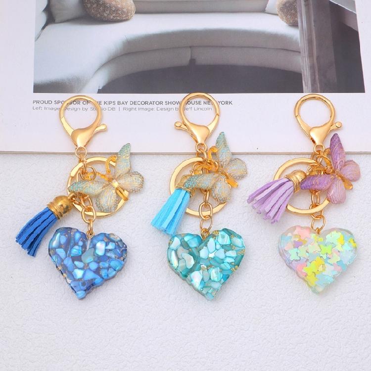 Sequins Filled Resin Heart Keyring Creative Car Key Chain Butterfly Keychain Bag Charm Keychain Hanging Ornament