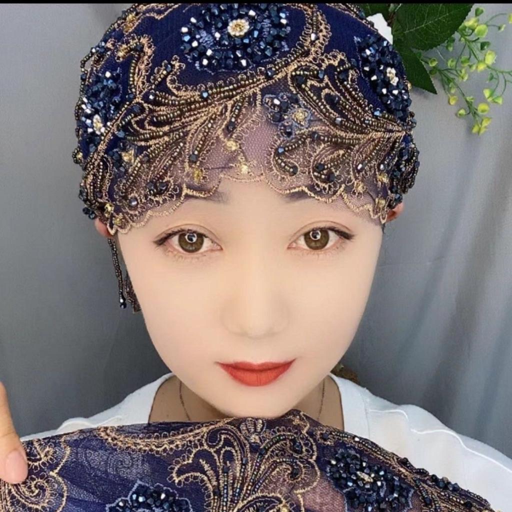 Double-Layer Fish Tail Tassel Hat Ageless Lace Turban Scarf Hair Cover
