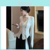 Long Sleeve Spliced Ruffle Flower V Neck T Shirt For Women Spring Slim Fit Top