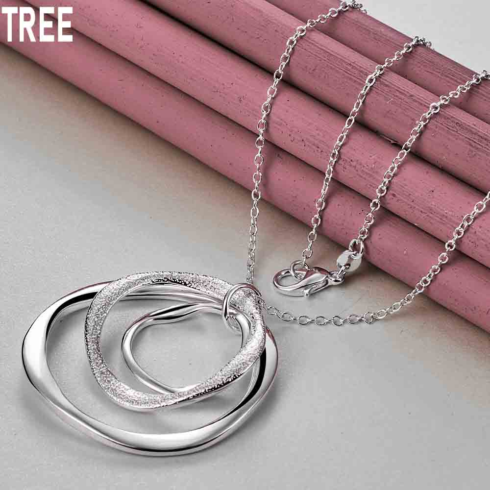 

Ожерелье с тремя кольцами и круглой подвеской из стерлингового серебра 925 пробы, модные свадебные украшения O-65M