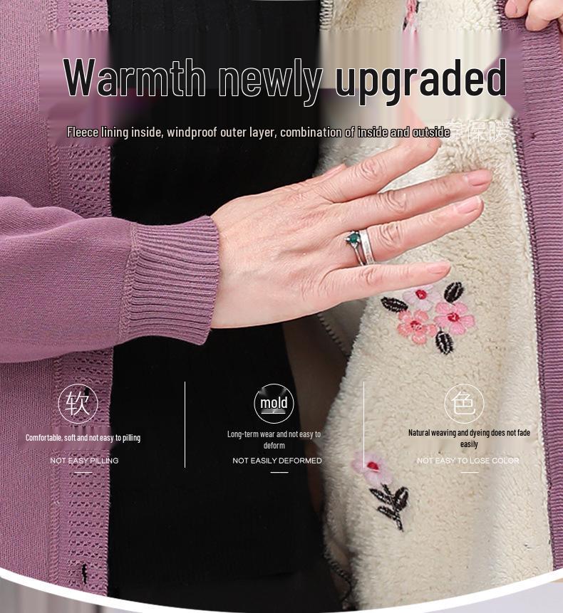 Women's Knitted Sweater Cardigan for Middle-Aged & Elderly - Velvet-Lined, Thickened for Winter
