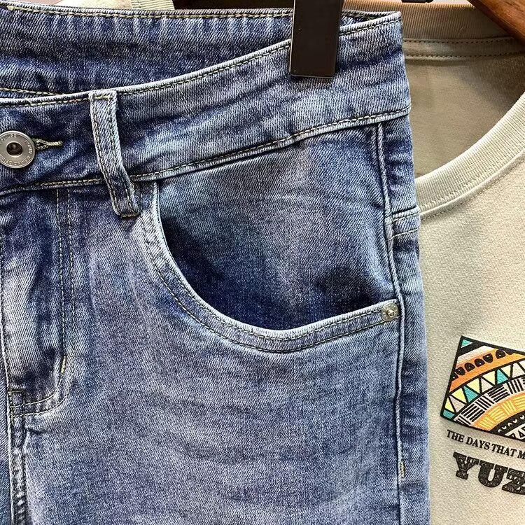 Men's Summer Thin Ripped Denim Shorts with Embroidery - Personalized Casual Breeches by Fashion Brand