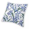 Blue Chinoiserie Lily Of The Valley Square Pillowcase Polyester Linen Velvet Creative Zip Decorative Pillow Case Car Cushion