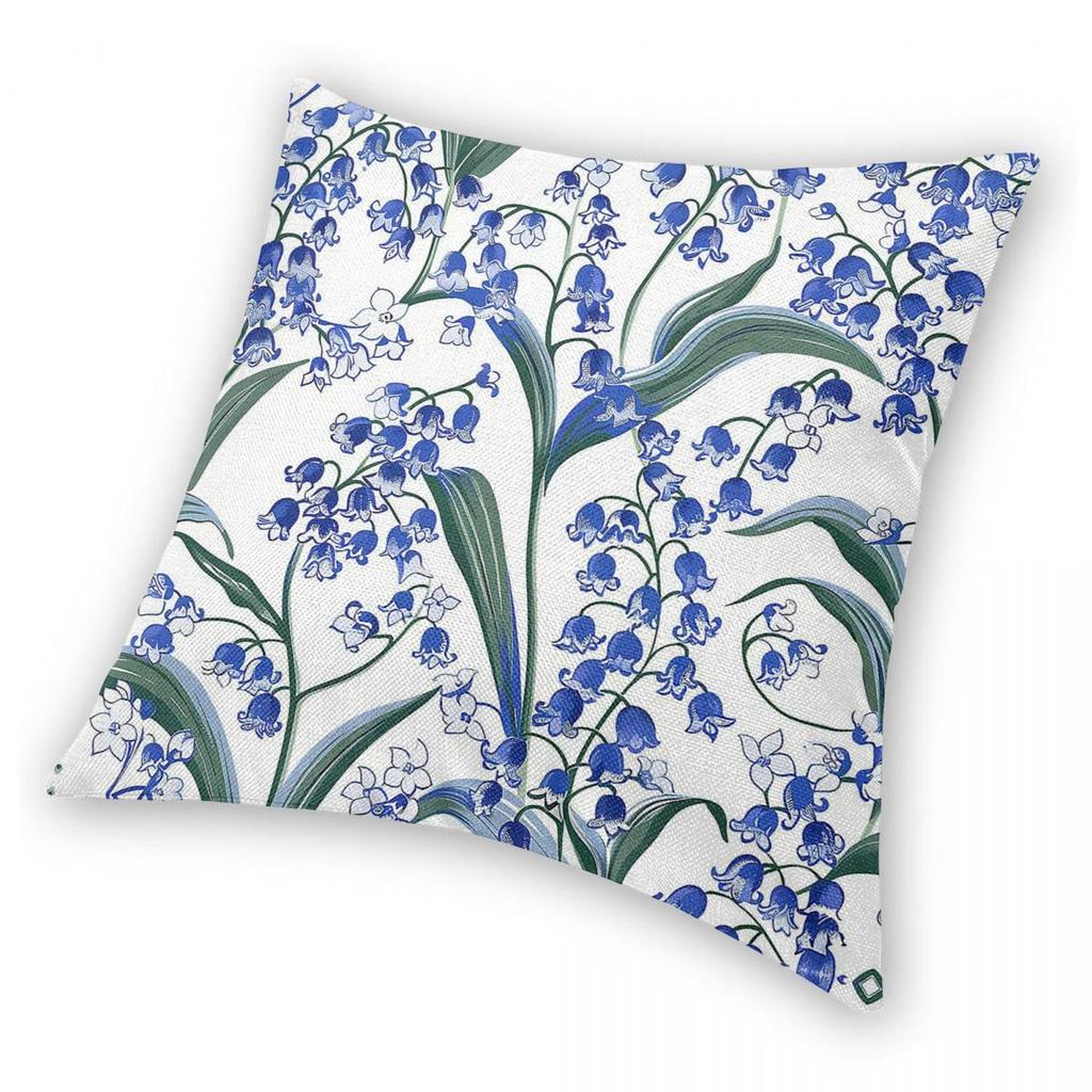 Blue Chinoiserie Lily Of The Valley Square Pillowcase Polyester Linen Velvet Creative Zip Decorative Pillow Case Car Cushion