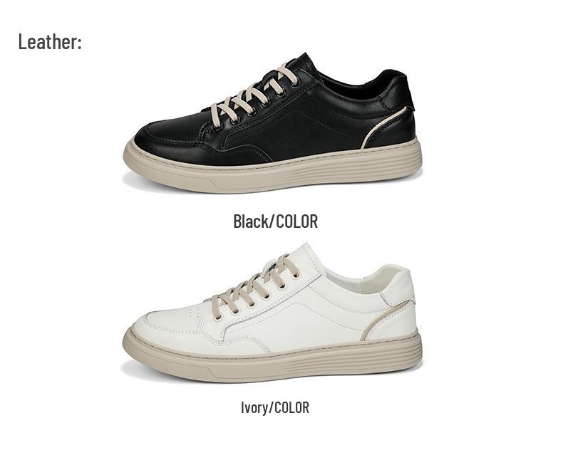 Spring 2024 Trendy Men's Breathable Leather Board Shoes - Comfortable, Hollow Design for Work and Casual Wear in White.