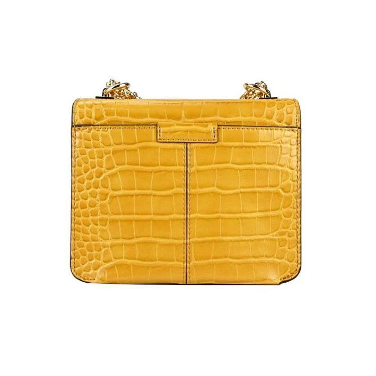 Michael Kors MK Sonia Large Logo Gold Buckle Flap Chain Crocodile Pattern PVC Shoulder Crossbody Bag Small Women Bags Yellow 35F1G6SS1E-MARIGOLD