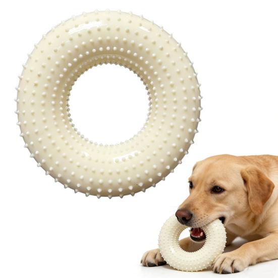 Donut Dog Chew Toy Interactive Squeaky Dog Teeth Cleaning Toy Textured Donut Low Noise Teething Toy for Puppies Aggressive Chewers