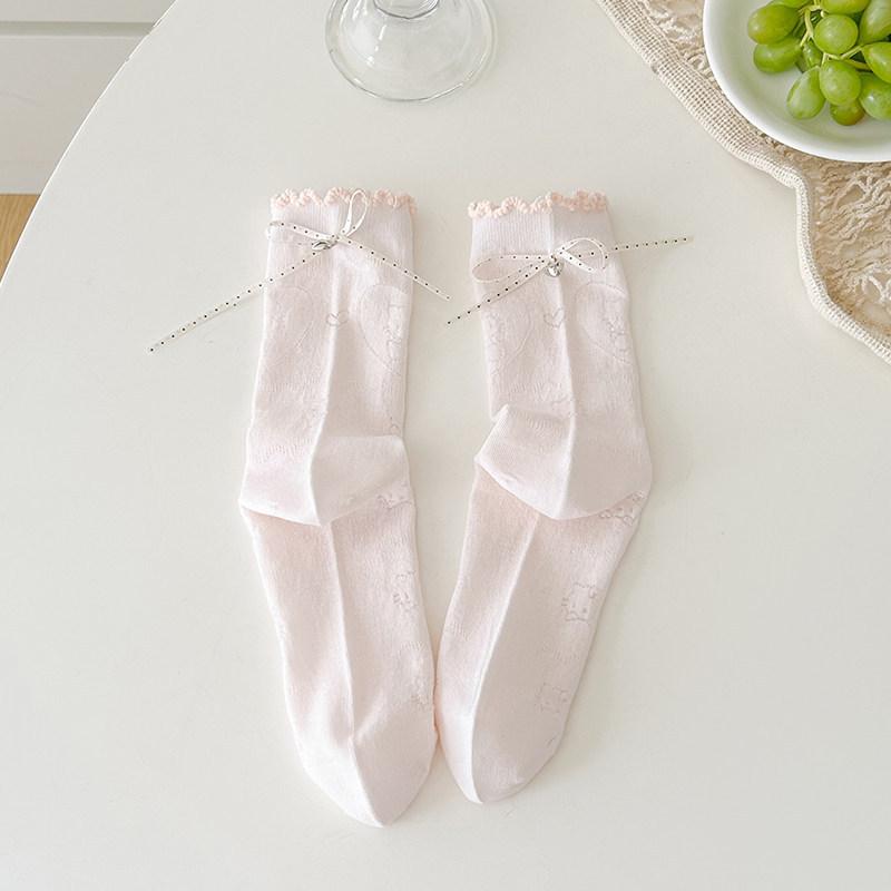 

Ribbed Bow-knotted Socks for Children with Hollow Net Eye Holes and Tube Shape. Summer Lightweight Style Cartoon Pile Socks Without Bones. 1 pair розовый