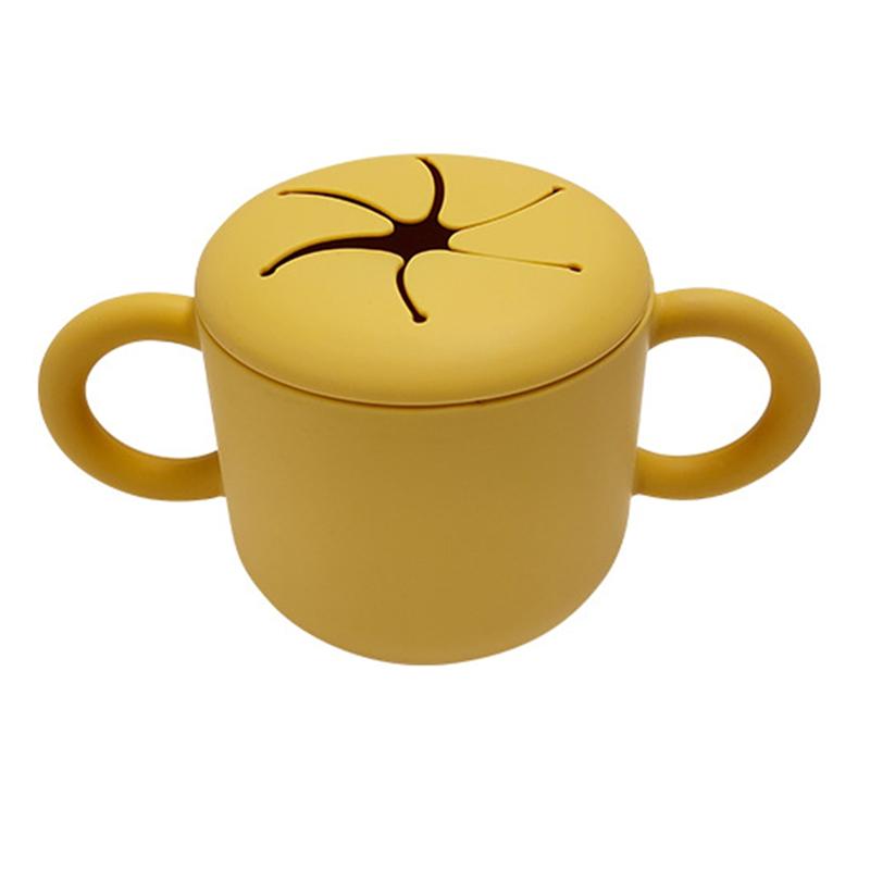 

ABWR-Free Kids Silicone Cup Silicone Snack Cup Food Storage Box Solid Color Baby Cup Portable Children Snacks Container With Lid жовтий