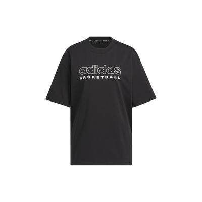 adidas Letter Logo Print Loose Short Sleeve Basketball T-Shirt Women Tops Black IT9941