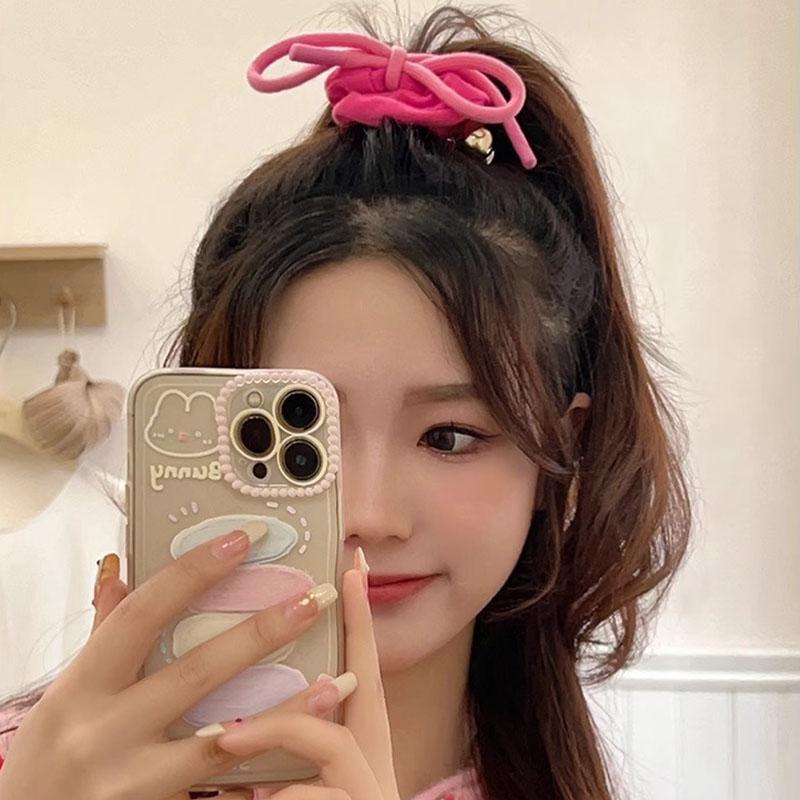 New Trendy Pink Bow Tie Hair Rings Sweet Large Elastic Rubber Bands High Horsetsil Hair Bands For Women Girls Hair Accessories Gifts