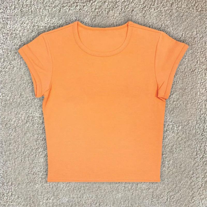 Summer new commuter solid color multi-color round neck simple slim-fitting printable T-shirt top women