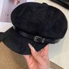 Belt Buckle Suede Octagonal Hat British Style Painter Hat Casual Pu Leather Beret  Winter