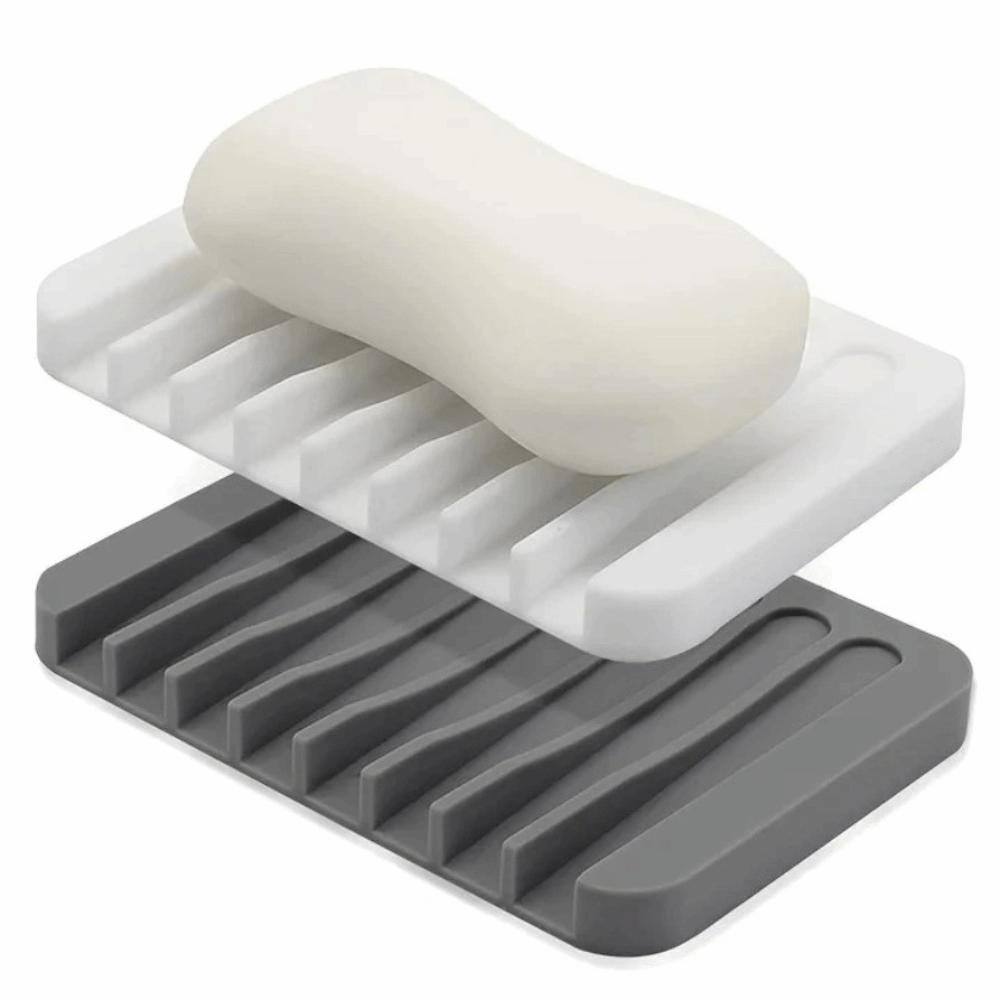 2Pcs Creative Soap Container Silicone Soap Plate Soap Dish Holder  Bathroom Accessories