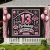 2D Glitter Pink Cosmetic Theme 13 Teenager Birthday Photography Backdrop Banner