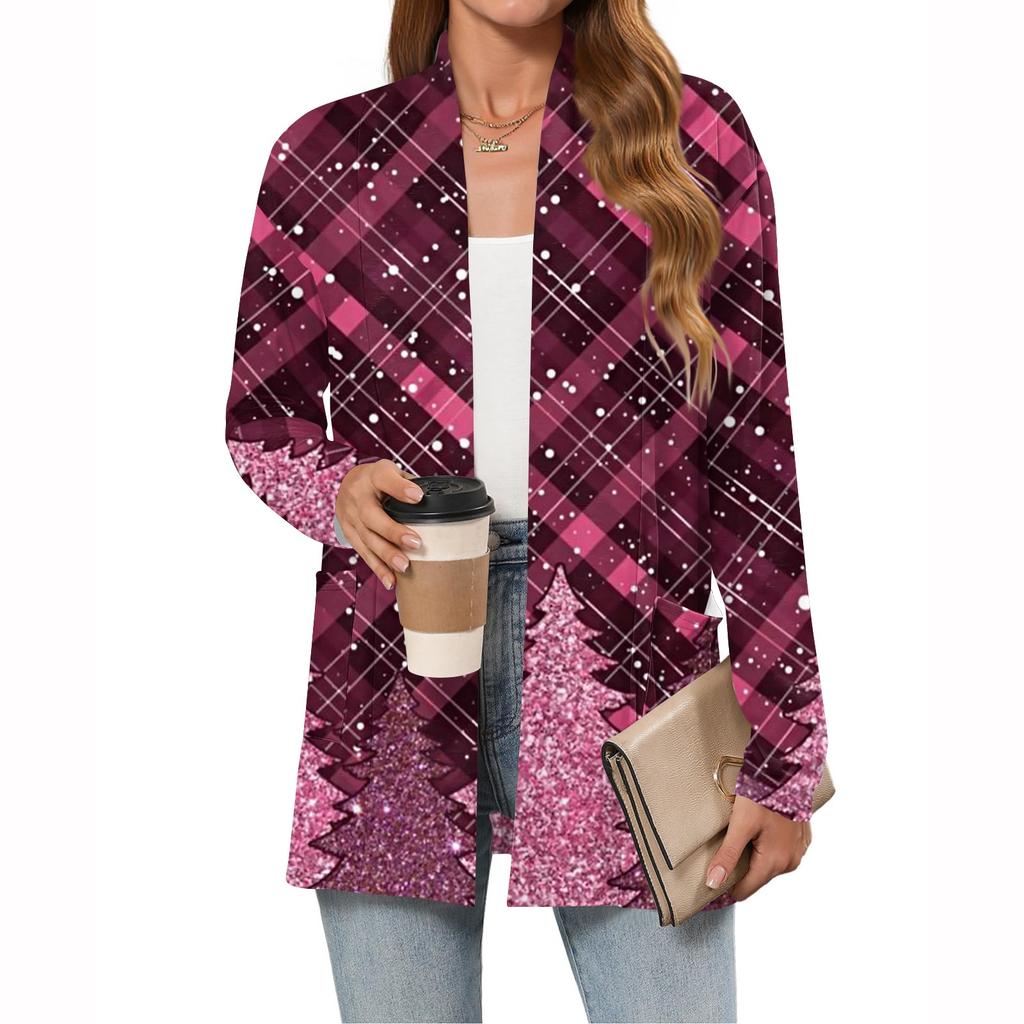 Women's Christmas Printed Lightweight Cardigan Long Sleeved Casual Loose Thin Fit With Pockets Cardigan Jacket