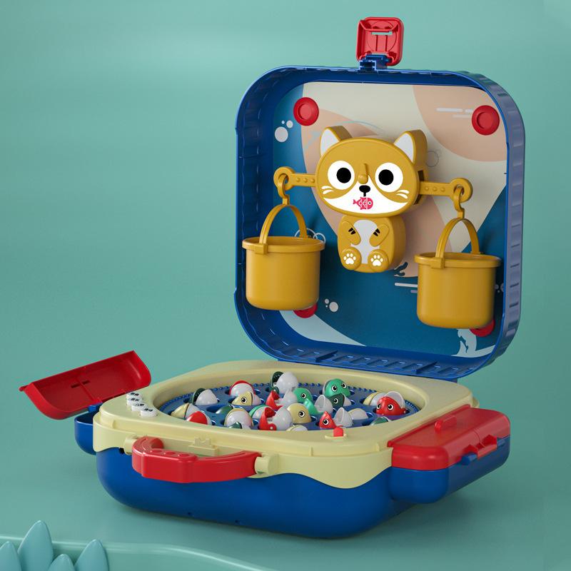Moe duck electric fishing trolley box children's early childhood games multifunctional magnetic rotating fishing platform toys