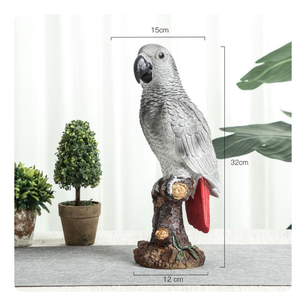 Papageienfigur geschnitzt mit Baumstamm-Basis Vogelstatue