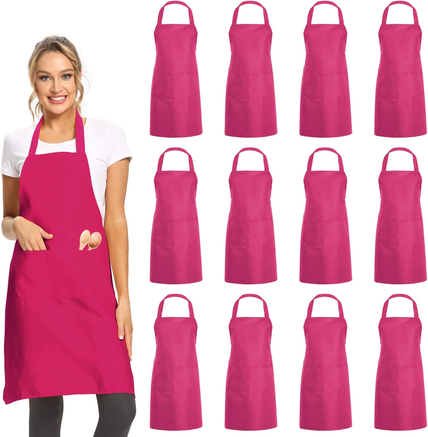 

12-60Pcs Unisex Apron Bulk Aprons for Women with Pockets Server Apron Kitchen Apron for Cooking Restaurant Painting Crafting 24Pcs рожевий