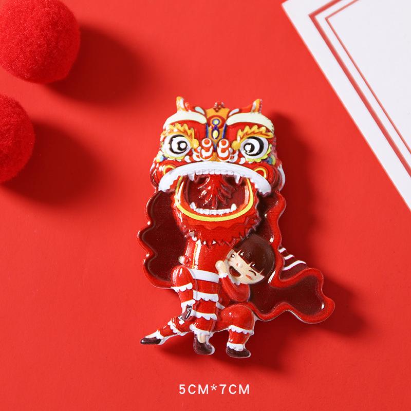 3D Lion Dance Chinese Style Refrigerator Magnet - Festive, Creative, Cute Ornament