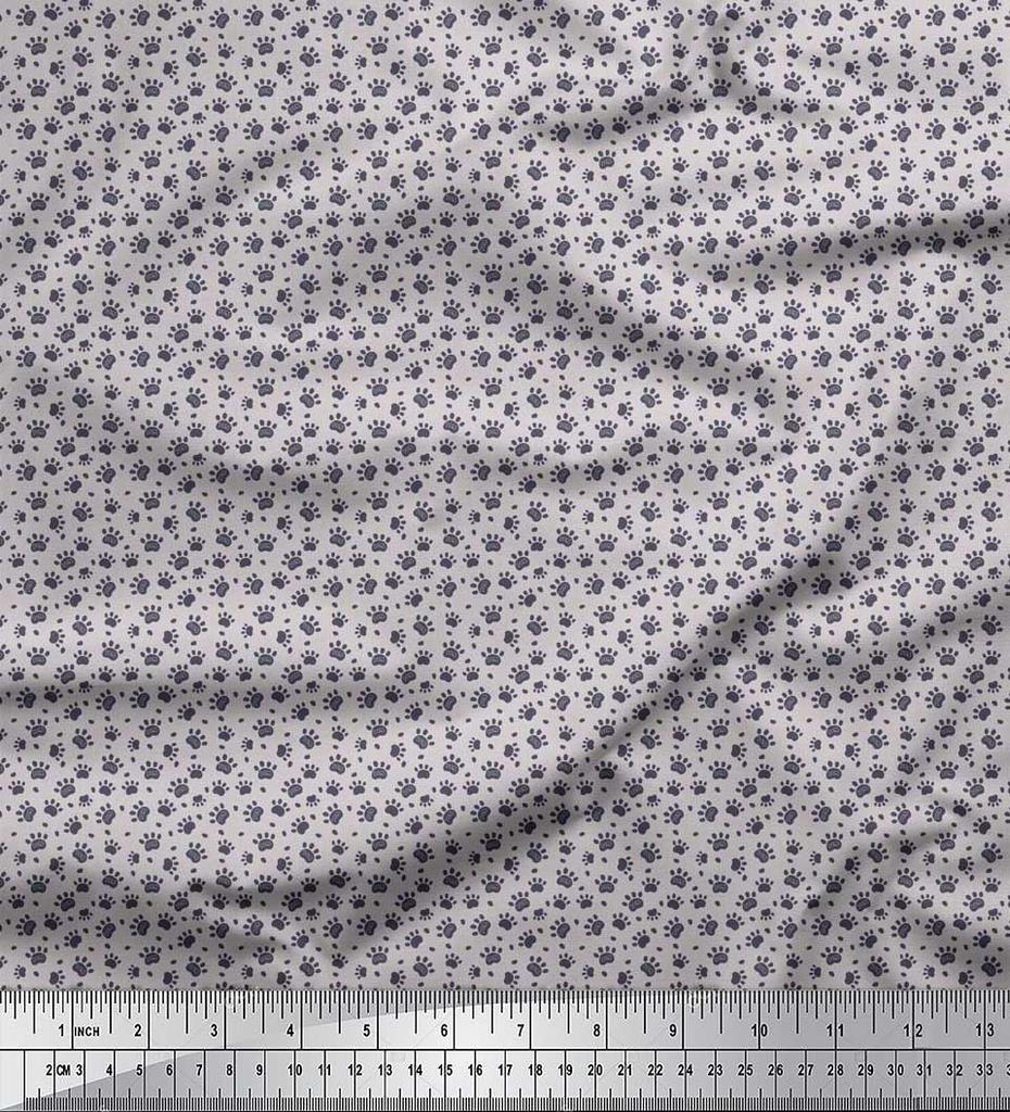 Soimoi Beige Poly Crepe Fabric Dogs & Paw Dog Printed Fabric 1 Metre 42 Inch