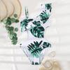 One Piece Swimsuit for Women Cut Out Design Ruffle Detail Asymmetric Strap Leaf Print Beachwear Swimwear
