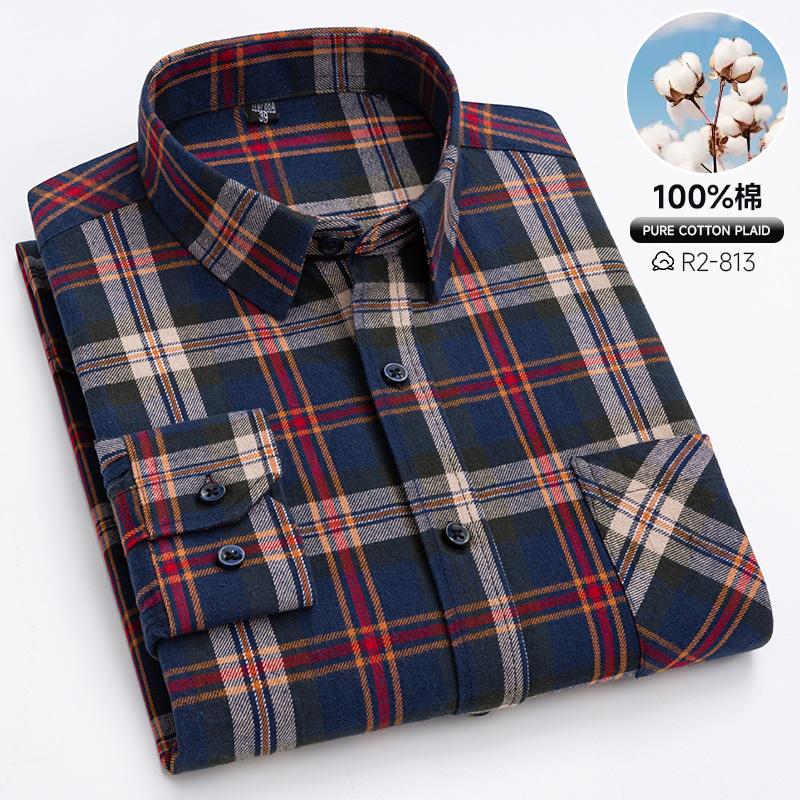 Spring, Autumn and Winter Flannel Shirt Long Sleeve Cotton Fashion Plaid Casual Soft Standard Fit Men's Shirt 5XL 6XL