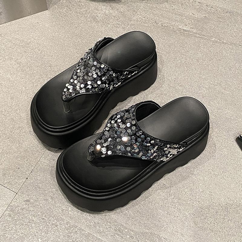 Fashion 8.5CM Heels Chunky Platform Slippers Women Bling Open Toe Thick Bottom Wedges Sandals Woman Summer Female Beach Flip Flops
