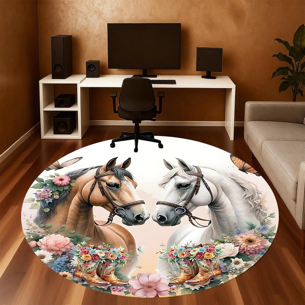 1 Stück Pferd Floral Runder Stuhlmatte Teppich - Rutschfest, Fußmatte für Büro, Schlafzimmer und Innenraumdekoration c1125305