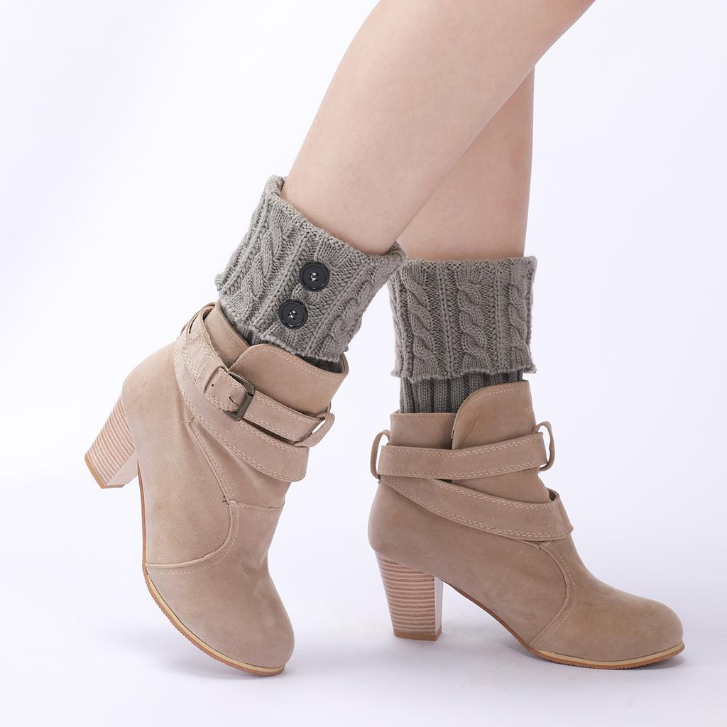 Women Autumn and Winter Knitting Twists Button Short Leg Protectors Knee Protectors New Wool Warm Boots Foot Covers