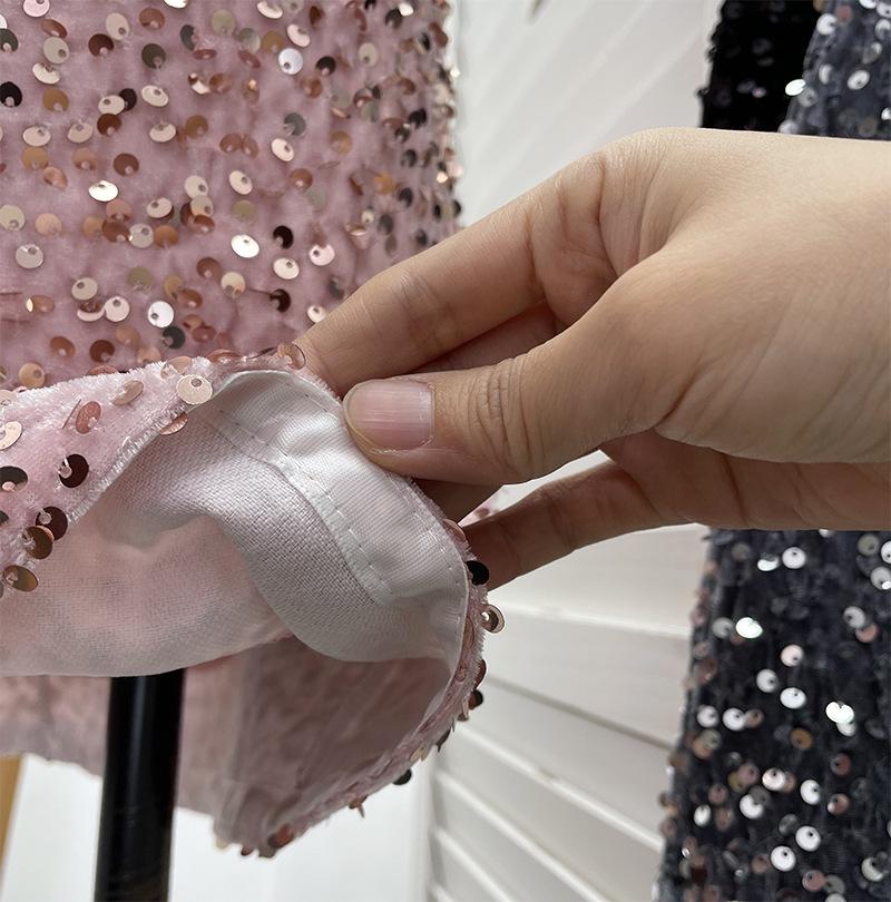 Pink Sequin High-Waist A-Line Disco Skirt - Anti-Exposure, Slim Fit