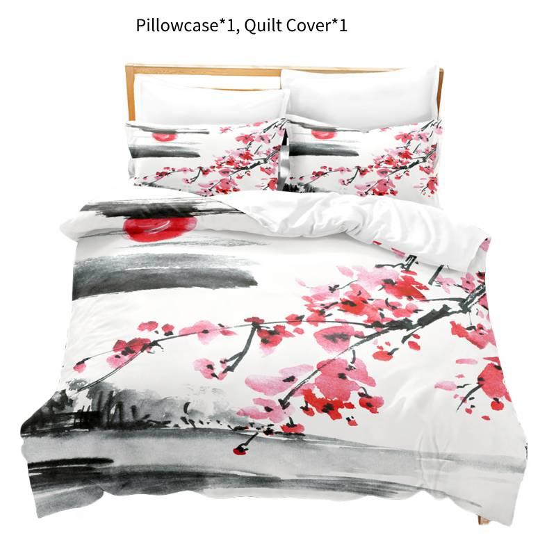 New Cross-border Chinese Style Ink Painting Digital Printing Flannel Bedding Set