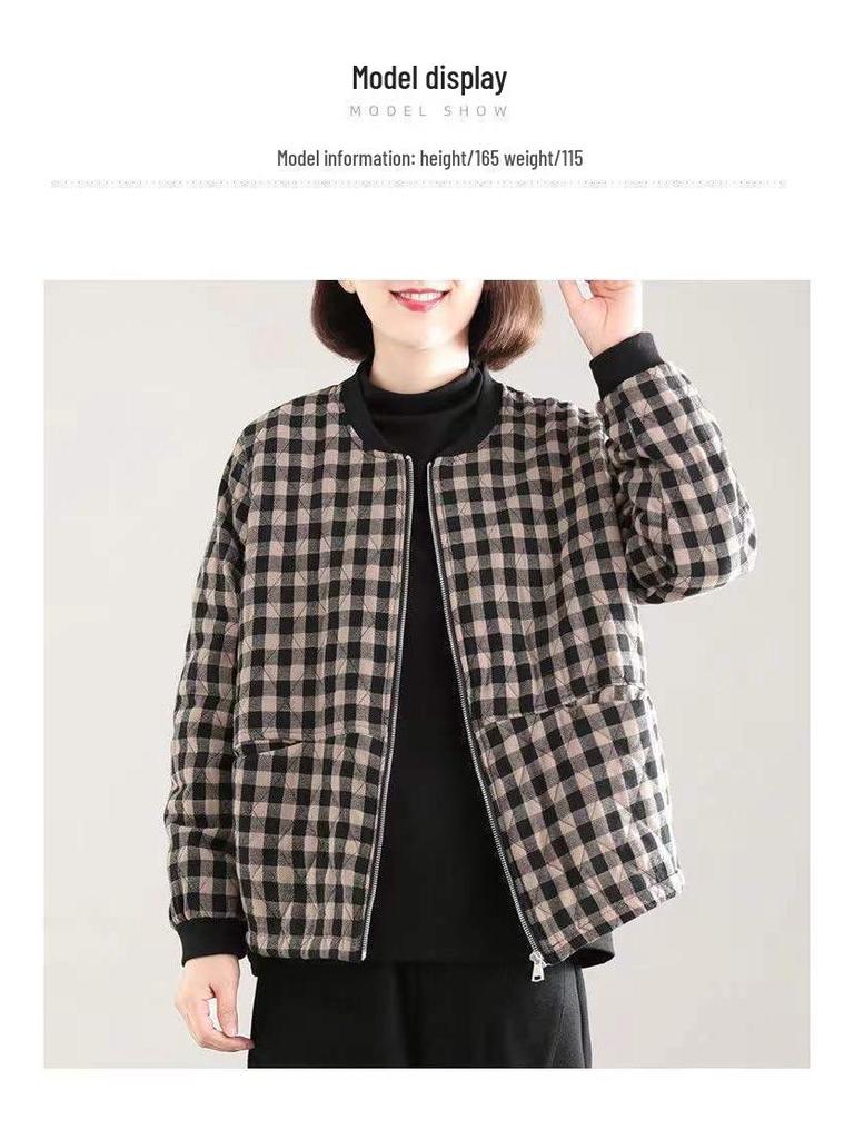 Mom's New Autumn/Winter Lightweight Plaid Cotton Jacket - Loose Fit, Plus Size, Casual Korean Style Outerwear for Women