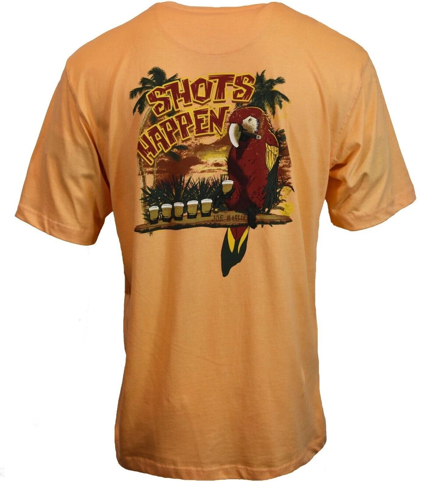

Men s T Shirt-Island Shore- SHOTS HAPPEN -Drinking Bird -Size Small-Medium Only. S