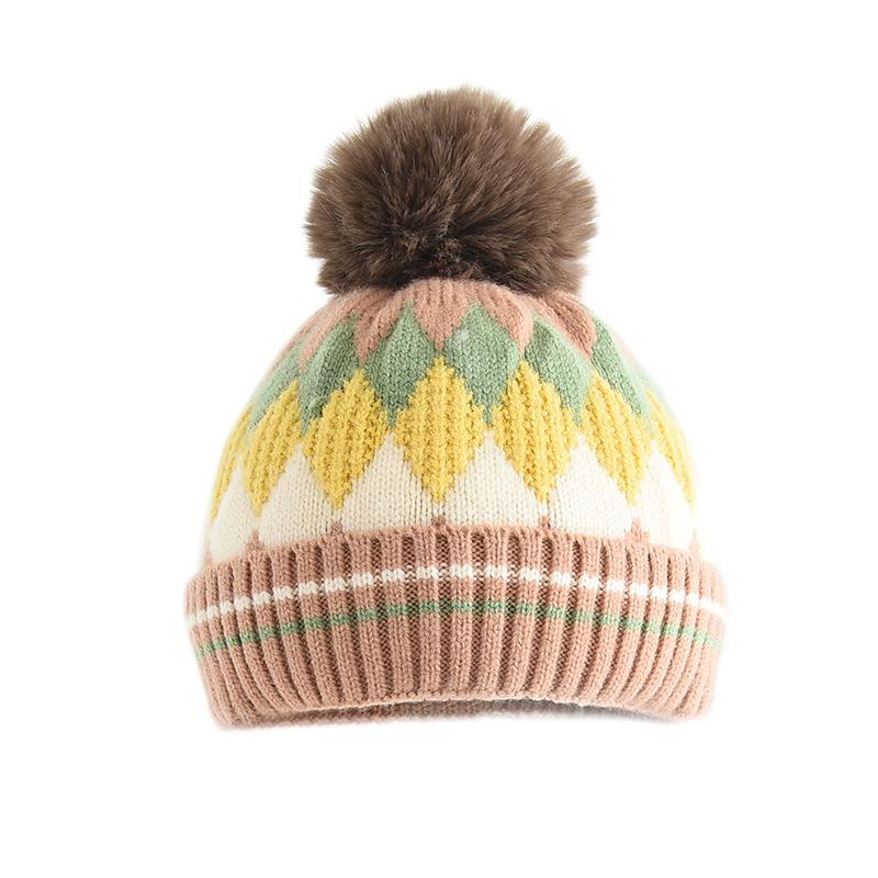 Children's Knitted Wool Hat Parent Child Diamond Grid Warm Hat