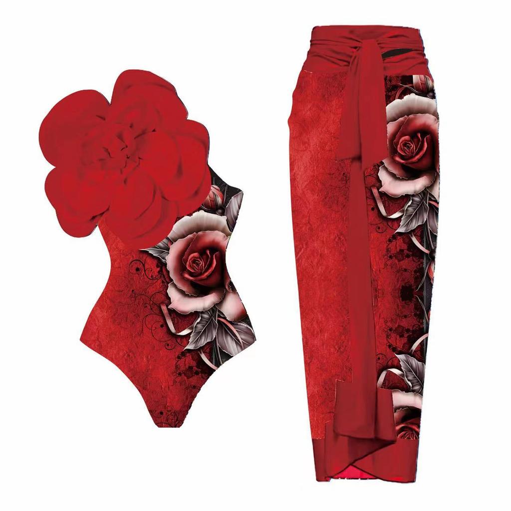 Ashgaily Flower One Piece Swimsuit Women One Shoulder Swimwear Monokini Bodysuit Bathing Suit Belt Beach Wear