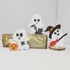 Festives Halloween Wood Ghostly, Black Cats Brooms Pumpkins Table Decorations Wood Tiered Tray Decoration Table Sign