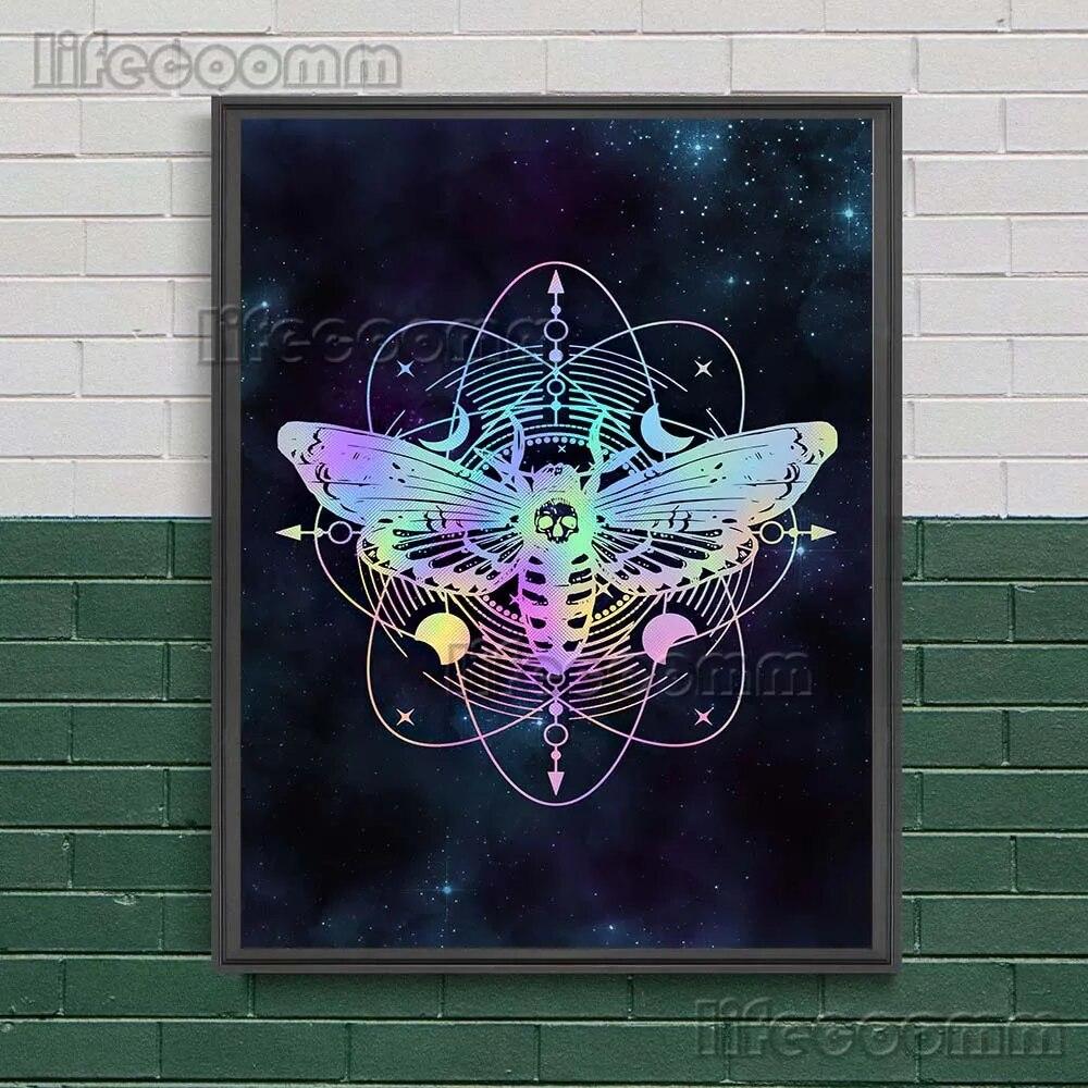 Mystical Witch Book Of Knowledge And Celestial Lunar Moth Wall Art Canvas Painting Ouroboro And Head Moth Poster And Pirnt Decor No Frame