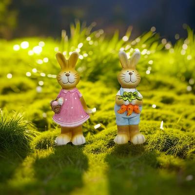 Easter Decoration Creative Ceramic Rabbit Statue Cute Bunny Couple Set Home Desktop Decor Outdoor Garden Animal Figurines