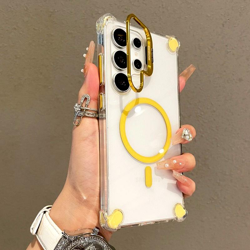 Luxus Transparentes Case Für Samsung Galaxy S25 S24 S23 S22 Ultra Plus A17 A56 A36 A16 A26 S24FE Magsafe Magnetischer Ständer Cover