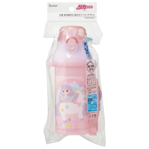 Skater Children's Plastic Water Bottle 480ml One Push Open/Close Antibacterial Child Friendly Lightweight Antibacterial Treatment Made In Japan Licca-