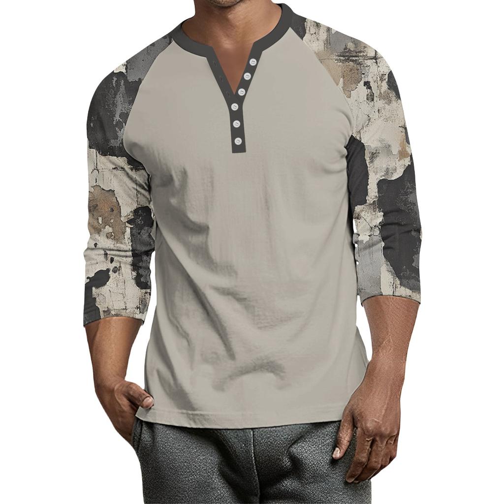 Top Masculino de Manga 3/4 Raglan Contrastante com Botões