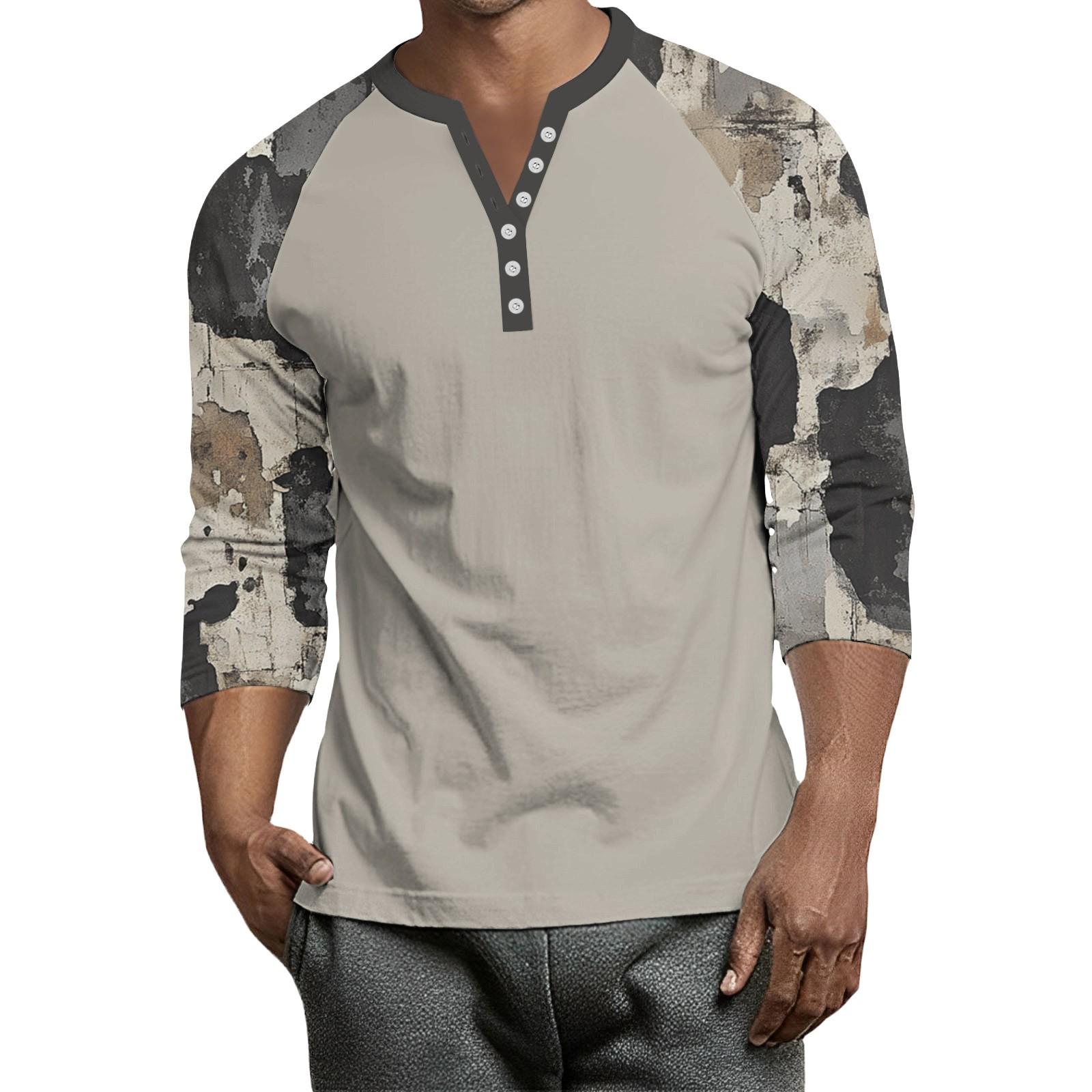 

Мужской контрастный топ реглан на пуговицах с рукавом 3/4 XL