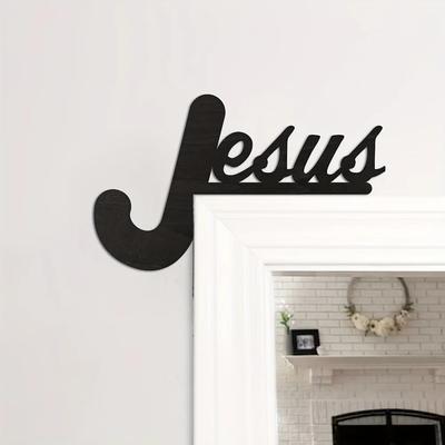 1 PCS Black Wooden Jesus Door Frame Decoration Letter Jesus Suitable for Christian Gifts Door Foot Window Foot Light Switch