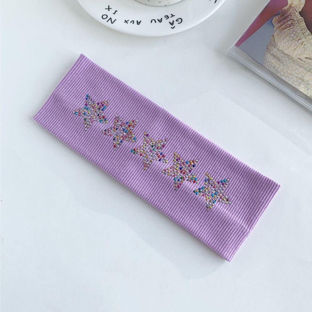 Non Slip Rhinestone Star Headband Elastic Stretchy Sweatband Y2K Knit Hair Band Daily Wear