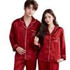 Bright Red Spring-Autumn Panda Jacquard Wedding Pajamas Set for Couples – Festive Plus Size Homewear for Men and Women