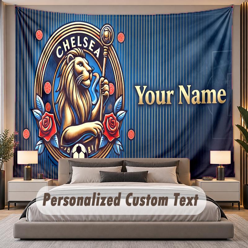 Custom Name Text Tapestry Chelsea FC Personalized Polyester Wall Tapestry For Bedroom And Room