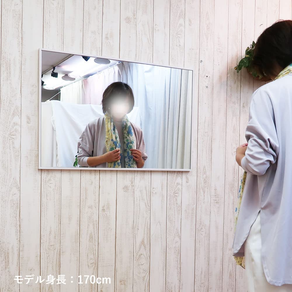 60cm x made in thin natural domestically produced Wall-mounted mirror, full-length, 90cm, Japan, stylish, shatterproof, white, frame, wood, (white)