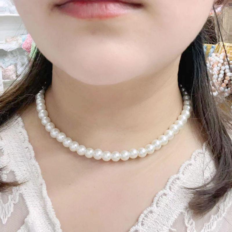 8mm Glass Pearl-Style Short Necklace Women Minimalist Choker Chain Jewelry Gift