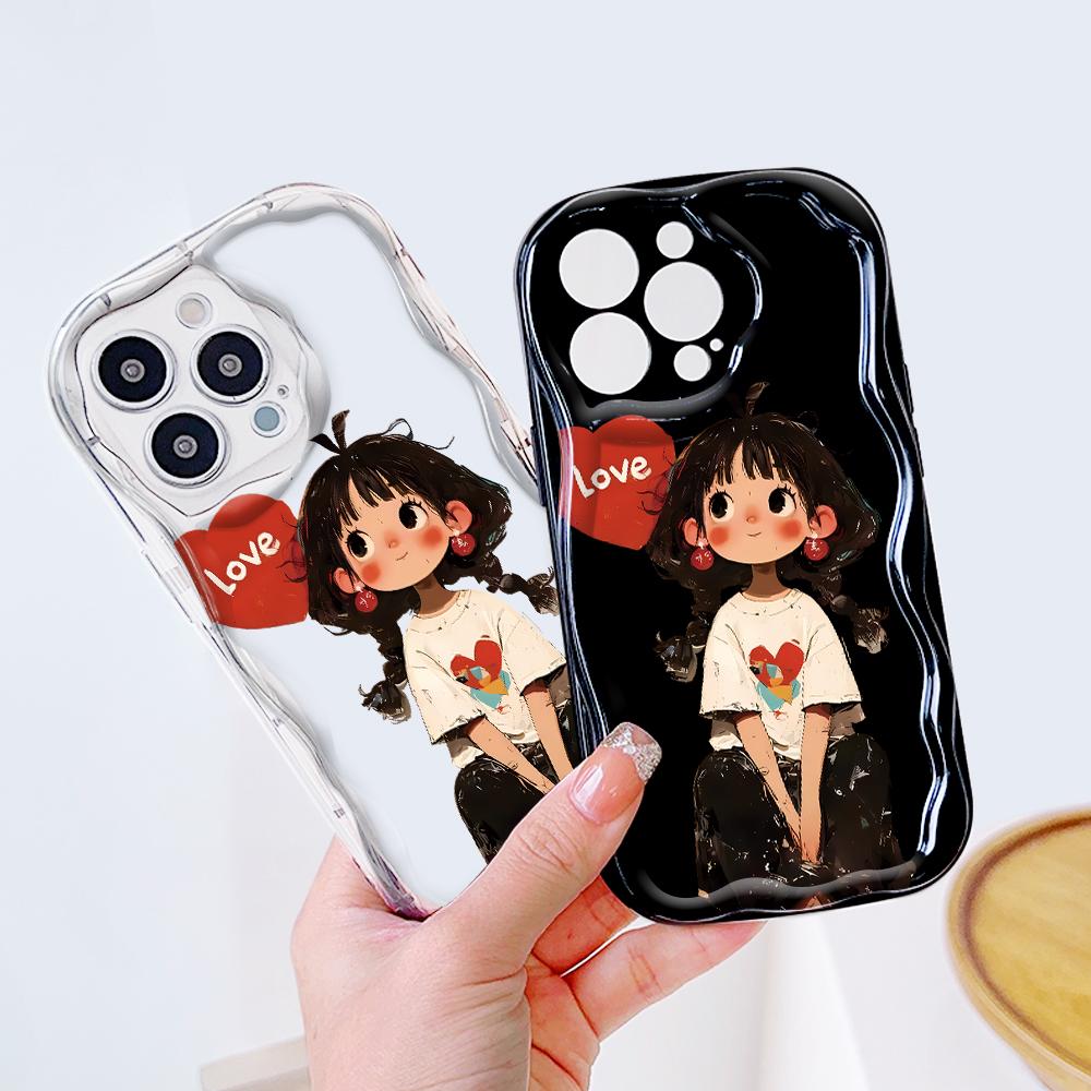 Cute Cartoon Pattern Cream Texture Casing Wavy Edge Soft Silicone Cover Phone Case for Samsung
